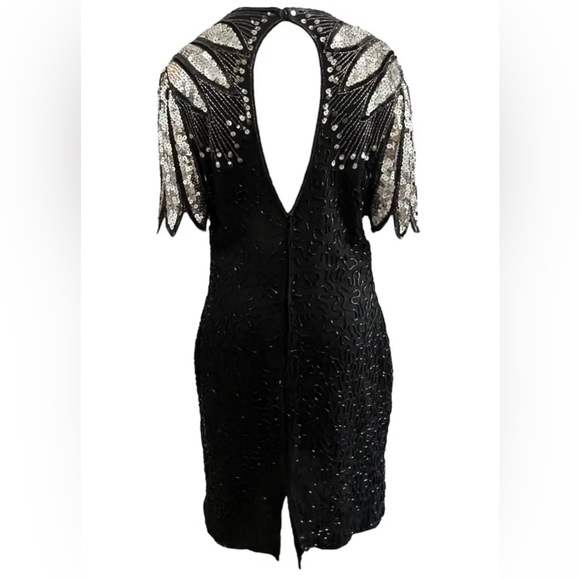SCALA Silk Beaded Sequin Dress Black Size XL - Picture 3 of 5